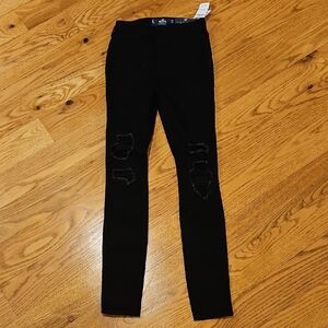 Hollister Black Distressed Jeans W24 L30 high Rise Super Skinny 0L